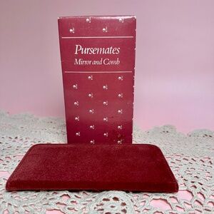 Vintage Avon “Pursemates” Mirror & Comb Set – Burgundy Velour Case